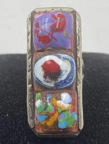 STERLING MURANO TRADE BEADS RING WEDDING CAKE