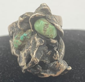 STERLING INGOT TURQUOISE BRUTALIST RING UNIQUE