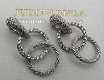 JUDITH RIPKA EARRINGS STERLING SILVER TRIPLE HOOP
