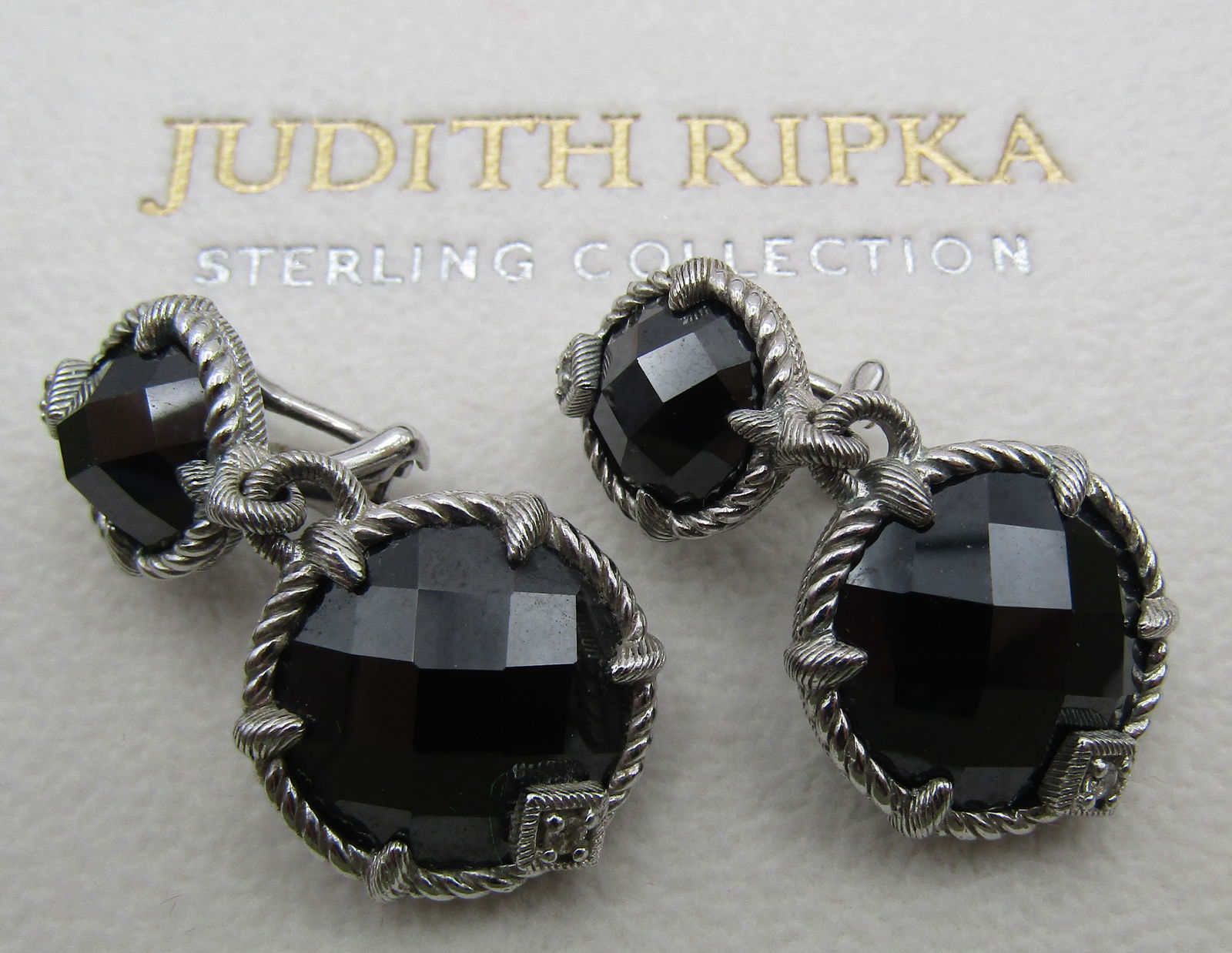 JUDITH RIPKA EARRINGS STERLING SILVER CHECKERBOARD: AUTHENTIC SIGNED "JUDITH RIPKA CZ 925": HUGE 36MM BY 17MM. WEIGH 18.7 GRAMS. EXCELLENT CONDITION, NEVER USED. USA SHIPPING $5.