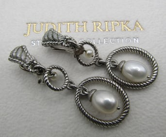 JUDITH RIPKA PEARL EARRINGS STERLING SILVER