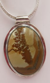 LARGE LANDSCAPE AGATE NECKLACE STERLING SILVER