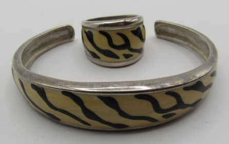 ZEBRA ENAMEL BRACELET & RING STERLING SILVER