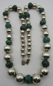 22" 14MM STERLING SILVER & TURQUOISE BEAD NECKLACE
