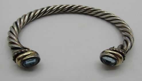 SB" 14K GOLD & STERLING SILVER CUFF BRACELET CABLE