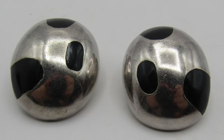 TAXCO TB-193? ONYX EARRINGS STERLING SILVER