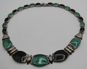 TM-158? MALACHITE ONYX NECKLACE STERLING SILVER