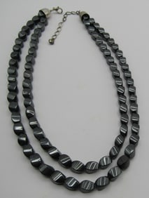 22-24" HEMATITE BEAD NECKLACE STERLING SILVER