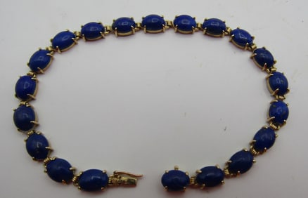 GENUINE 14K GOLD BLUE LAPIS TENNIS BRACELET 7"
