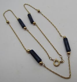 GENUINE 14K GOLD BLUE LAPIS NECKLACE LINK CHAIN