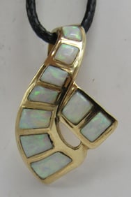 GENUINE 14K GOLD OPAL OMEGA NECKLACE SLIDE PENDANT