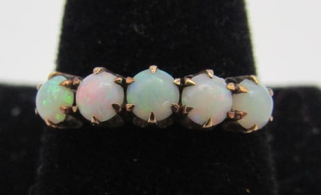 14K GOLD ANTIQUE 5 FIRE OPAL BAND RING SIZE 7