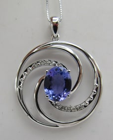 14K GOLD 1.25CT TANZANITE DIAMOND 18" NECKLACE
