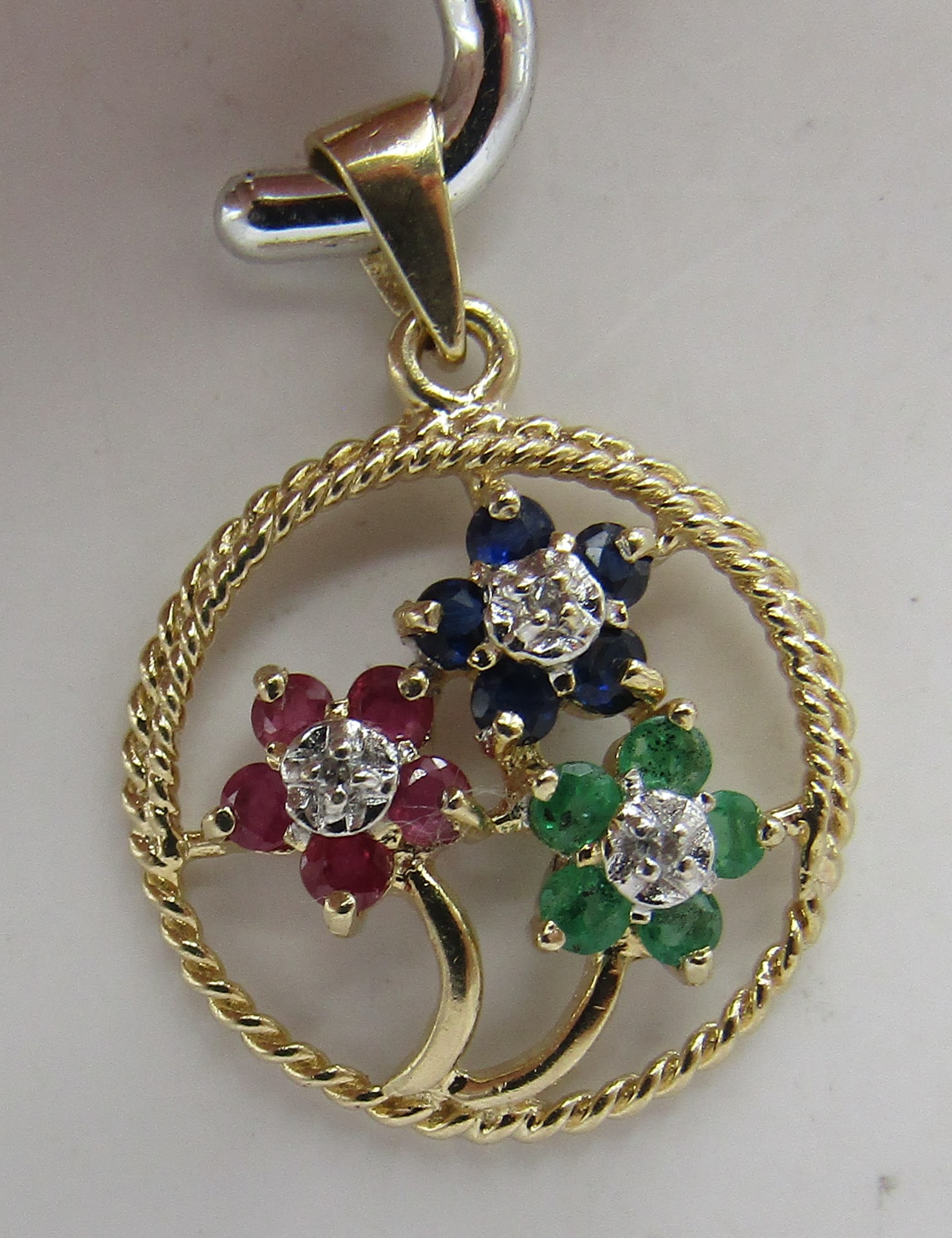 14K GOLD RUBY EMERALD SAPPHIRE DIAMOND CHARM (1 of 3)