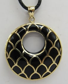 14K GOLD DIAMOND CUT ONYX NECKLACE PENDANT