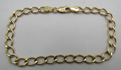 14K GOLD 7" LINK CHAIN CHARM BRACELET 5.5GRAMS