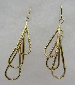 14K GOLD EARRINGS DIAMOND CUT DANGLE HOOPS