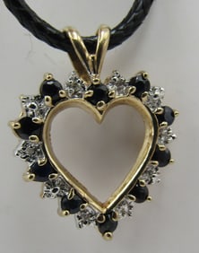 SAPPHIRE & DIAMOND HEART NECKLACE PENDANT 10K GOLD