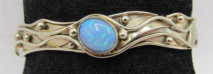 14K GOLD "RIVER" BLACK FIRE OPAL CUFF BRACELET