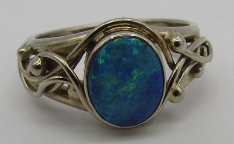 14K GOLD "RIVER" BLACK FIRE OPAL RING SIZE 9