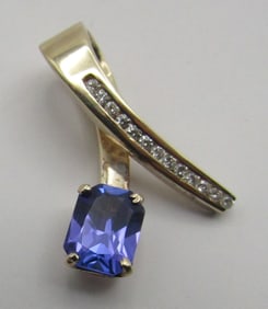 14K GOLD 1CT TANZANITE .25CT DIAMOND SLIDE PENDANT