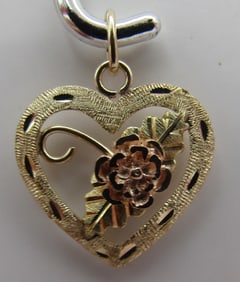 10K ROSE & YELLOW GOLD HEART CHARM PENDANT