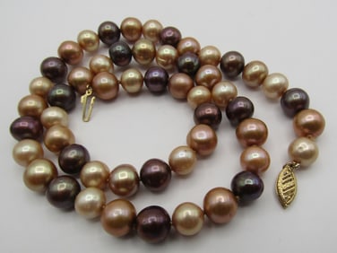14K GOLD 18" 9MM CHOCOLATE PEARL NECKLACE