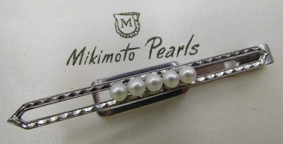 MIKIMOTO PEARL TIE BAR STERLING SILVER