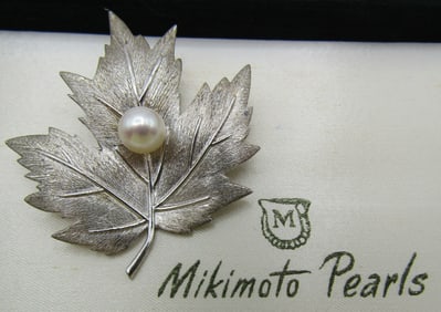 7MM MIKIMOTO PEARL PIN STERLING SILVER BROOCH