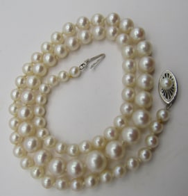MARKED "M" 14K GOLD 8MM AKOYA PEARL NECKLACE 18"