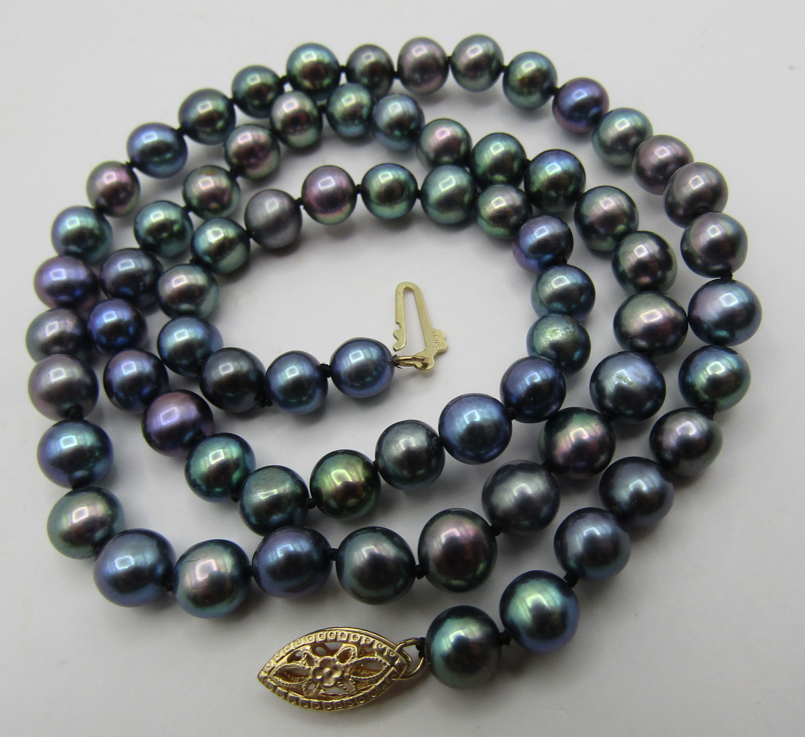 14K GOLD 5MM PEACOCK BLACK PEARL NECKLACE (1 of 3)