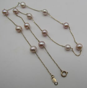 17" 10K GOLD LINK CHAIN 6MM PEARL NECKLACE