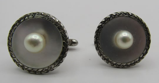 6MM PEARL CUFFLINKS STERLING SILVER MOP