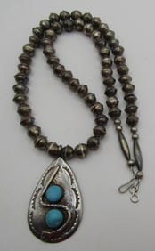 YAZZIE TURQUOISE SNAKE PENDANT NECKLACE STERLING