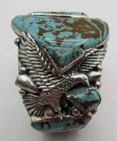 132GRAM R" TURQUOISE CUFF BRACELET STERLING SILVER