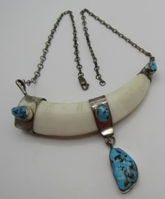 TSOSIE TUSK TURQUOISE NECKLACE STERLING SILVER
