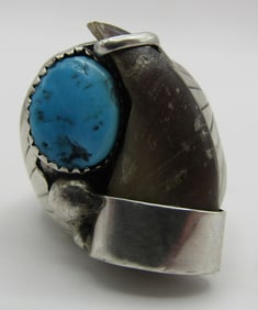 BEAR CLAW TURQUOISE RING STERLING SILVER SIZE 14.5
