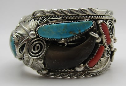 THOMAS" BEAR CLAW TURQUOISE CUFF BRACELET STERLING