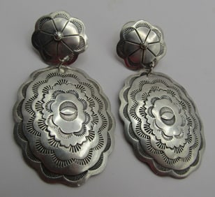 2.75" HUGE "DD" CONCHO EARRINGS STERLING SILVER