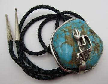 "J" TURQUOISE BOLO TIE NECKLACE STERLING SILVER