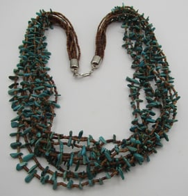 30" 10 STRAND TURQUOISE NUGGET NECKLACE STERLING