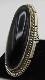 HUGE "ES" ONYX RING STERLING SILVER SIZE 7