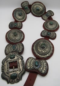 KIRK SMITH TURQUOISE CONCHO BELT STERLING SILVER