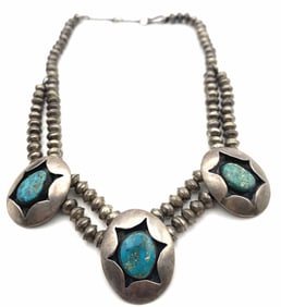 "CT" HOPI STERLING TURQUOISE PENDANT NECKLACE