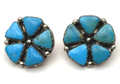 NATIVE AMERICAN STERLING TURQUOISE EARRINGS CIRCLE