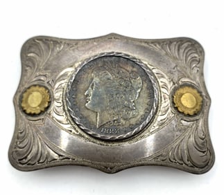 OLD 103 GRAM STERLING MORGAN DOLLAR BELT BUCKLE GF