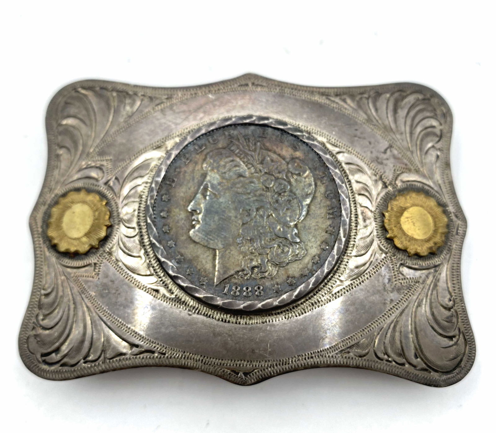 OLD 103 GRAM STERLING MORGAN DOLLAR BELT BUCKLE GF (1 of 6)