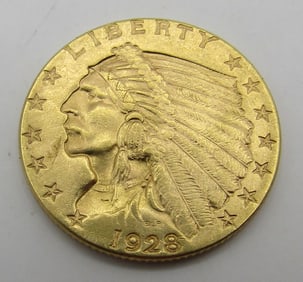 US 2 1/2 DOLLAR INDIAN GOLD COIN 1925