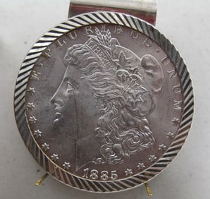 1885 UNC MORGAN SILVER DOLLAR MONEY CLIP