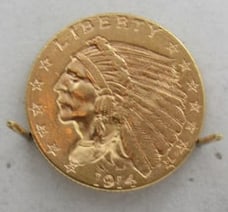 1914 D GOLD INDIAN 2 1/2 DOLLAR COIN